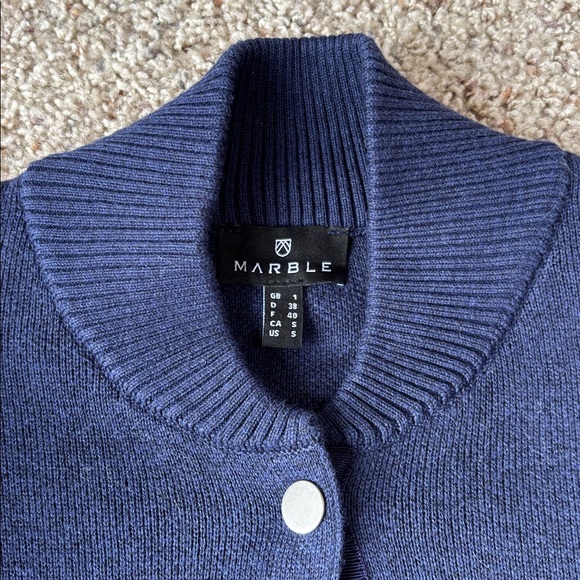 Marble Scotland Cotton-Rich Knit Bomber Jacket Navy Size S - Picture 7 of 9